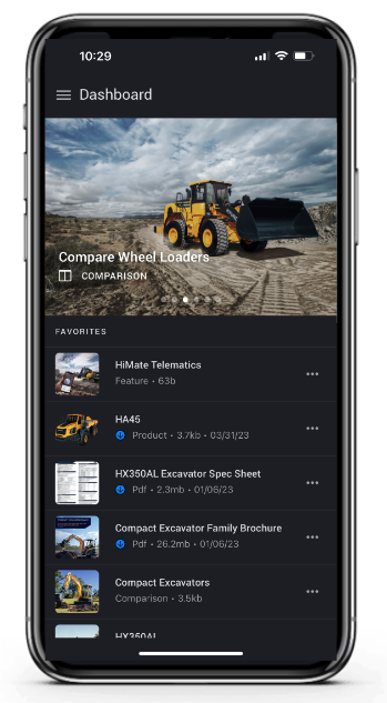 The BAM! mobile app showing construction equipment
